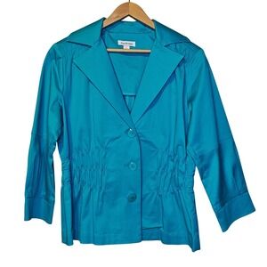 Joan Rivers Jacket Womens Small Teal Blue Cinched Waist 3/4 Sleeve A89526